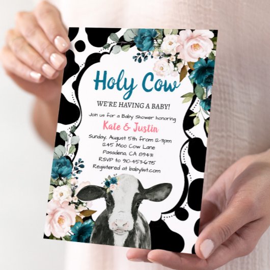Invitation Turquoise et rose Floral Saint-Vache Baby shower
