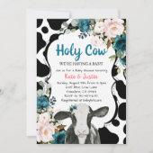 Invitation Turquoise et rose Floral Saint-Vache Baby shower (Devant)