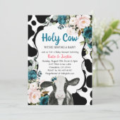 Invitation Turquoise et rose Floral Saint-Vache Baby shower (Debout devant)