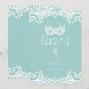 Invitation Turquoise et sarcelle Bal masqué pour Sweet 16