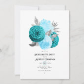 Invitation Turquoise et Silver Floral Bachelorette Party (Devant)
