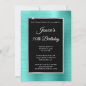 Invitation Turquoise et Silver Foil Noir 50e anniversaire (Devant)