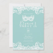 Invitation Turquoise et Vert Turquoise Dentelle Bal Masqué Fê (Devant)