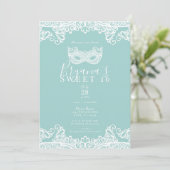 Invitation Turquoise et Vert Turquoise Dentelle Bal Masqué Fê (Debout devant)