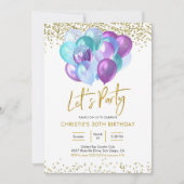 Invitation turquoise et violette à la fête d'allum (Devant)