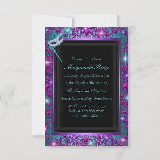 Invitation turquoise et violette Masquerade Ball P (Dos)