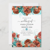 Invitation Turquoise et Vivant Coral Rustique Floral Mariage (Devant)