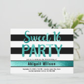 Invitation Turquoise fête d'anniversaire de sweet sixteen noi (Debout devant)