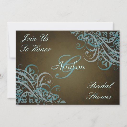 Invitation Turquoise Fête de l'mariée baroque des perles Invi (Devant)