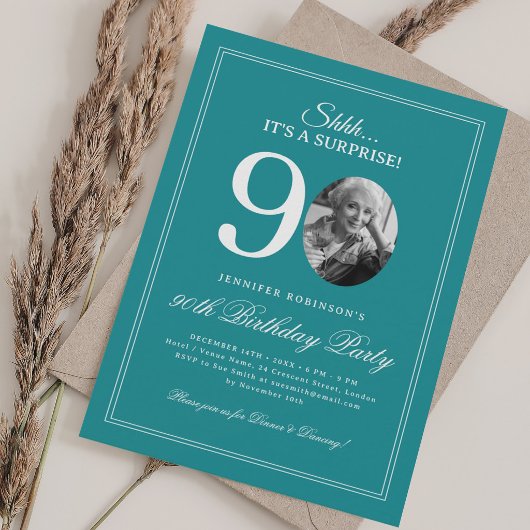 Invitation Turquoise | Fête surprise pour 90 ans