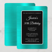 Invitation Turquoise Feuille Noir et Blanc 30e Anniversaire (Devant / Derrière)