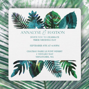Invitation Turquoise Feuille verte  Monstera Mariage Feuille