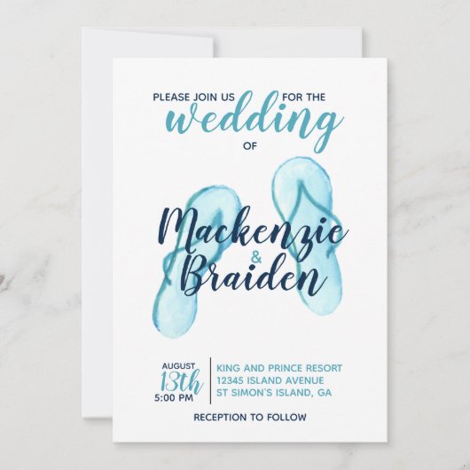 Invitation Turquoise Flip Flops Beach Wedding (Devant)