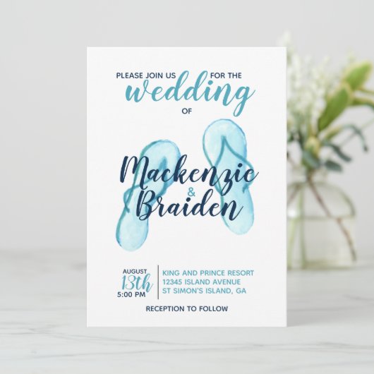 Invitation Turquoise Flip Flops Beach Wedding (Debout devant)