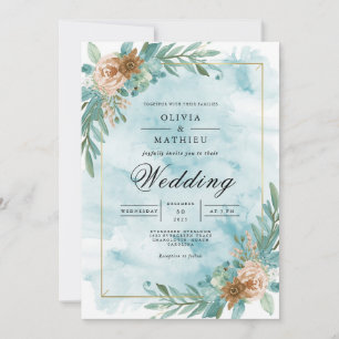 Invitation Turquoise Floral Accent Mariage romantique