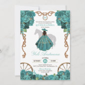 Invitation Turquoise Floral Charro Ranch Ouest Quinceanera (Devant)