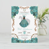 Invitation Turquoise Floral Charro Ranch Ouest Quinceanera (Debout devant)