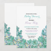 Invitation turquoise floral de Succulents de (Devant / Derrière)