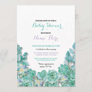 Invitation turquoise floral de Succulents de