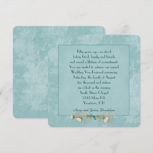 Invitation Turquoise Floral Embossé Mariage Vow Renouvellemen (Devant / Derrière)