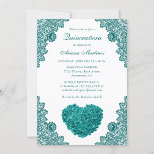 Invitation Turquoise Floral Quinceañera 15e anniversaire Invi