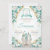 Invitation Turquoise Floral Royal Castle Princesse Quinceaner (Devant)