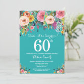 Invitation Turquoise Floral Surprise 60e anniversa (Debout devant)