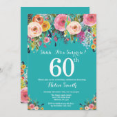 Invitation Turquoise Floral Surprise 60e anniversa (Devant / Derrière)