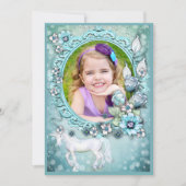 Invitation Turquoise Floral Unicorne Photo Anniversaire (Devant)