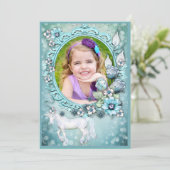 Invitation Turquoise Floral Unicorne Photo Anniversaire (Debout devant)