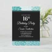 Invitation Turquoise Florale Blanche 16e fête d'anniversaire (Debout devant)