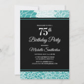 Invitation Turquoise Florale Blanche 75e fête d'anniversaire (Devant)