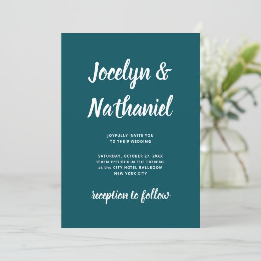 Invitation Turquoise foncé | Script simple et moderne (Debout devant)