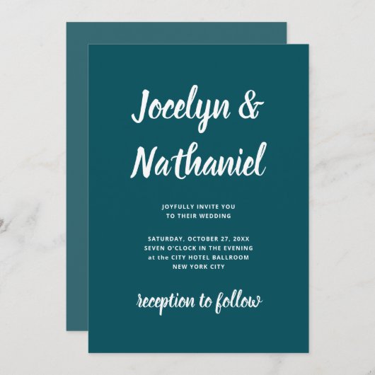 Invitation Turquoise foncé | Script simple et moderne (Devant / Derrière)