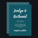 Invitation Turquoise foncé | Script simple et moderne<br><div class="desc">Cette faire-part de mariage sobre et minimaliste est dotée d'un arrière - plan turquoise foncé,  d'une teinte plus claire et coordonnée à l'arrière,  et d'une typographie moderne audacieuse.</div>