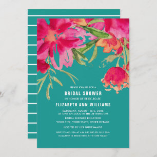 Invitation Turquoise  Fuchsia Aquarelle Fête des mariées flor