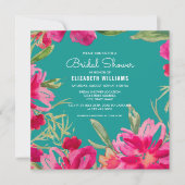 Invitation Turquoise Fuchsia Aquarelle Fête des mariées flora (Devant)