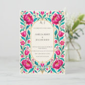 Invitation Turquoise Fuchsia Botanique Vibrant (Debout devant)