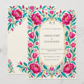 Invitation Turquoise Fuchsia Botanique Vibrant (Devant / Derrière)