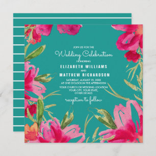 Invitation Turquoise Fuchsia Floral Mariage