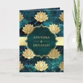 Invitation Turquoise Galaxy Gold Lotus QR Code Mariage indien (Devant)