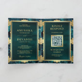 Invitation Turquoise Galaxy Gold Lotus QR Code Mariage indien (Intérieur)