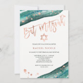 Invitation Turquoise Geode et Faux Rose Gold Look Bat mitzvah (Devant)