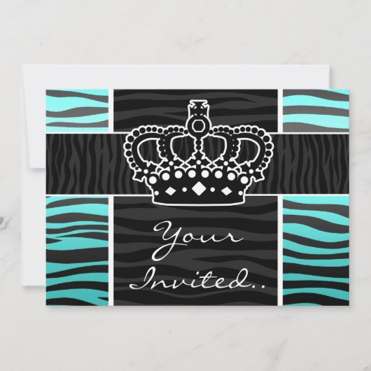 Invitation Turquoise Girly et couronne noire d'impression de (Devant)