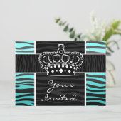 Invitation Turquoise Girly et couronne noire d'impression de (Debout devant)