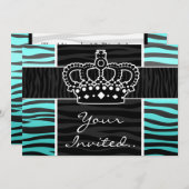 Invitation Turquoise Girly et couronne noire d'impression de (Devant / Derrière)