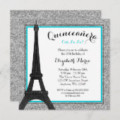 Invitation Turquoise Glam Paris Faux Parties scintillant en a (Devant / Derrière)