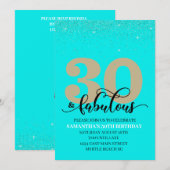 Invitation Turquoise Gold 30 et fabuleuse fête d'anniversaire (Devant / Derrière)