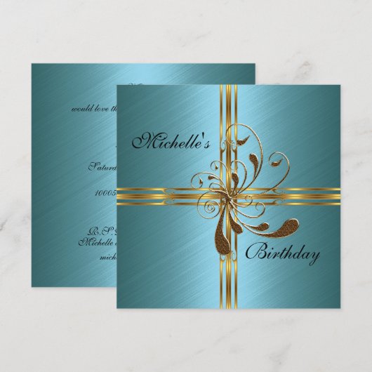 Invitation Turquoise & Gold Abstrait (Devant / Derrière)