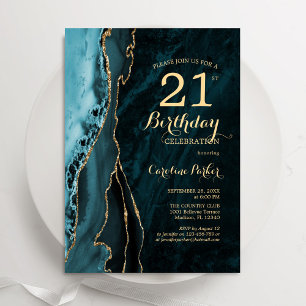 Invitation Turquoise Gold Agate 21e anniversaire